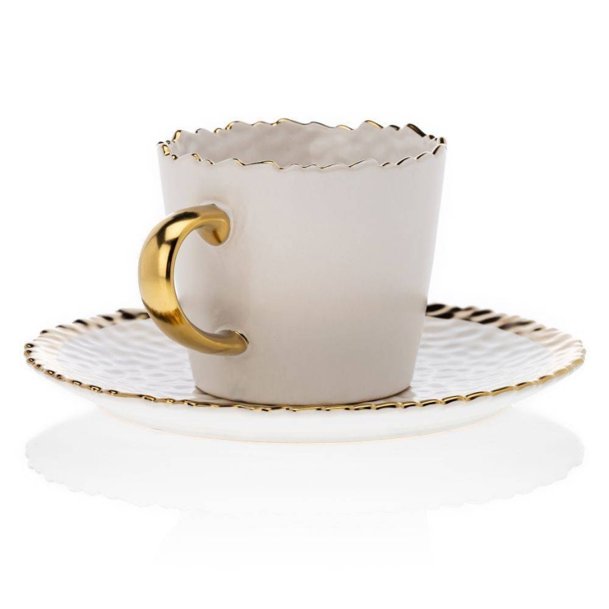 Taza con platillo y cuchara VALIA crema/dorado