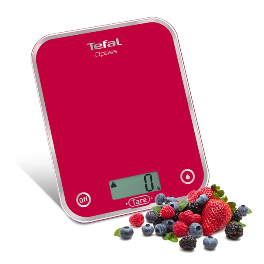 Tefal - Balanza de cocina RASPBERRY 2xAAA roja