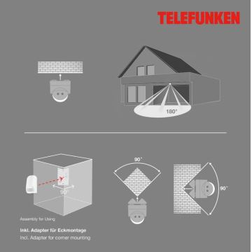 Telefunken 306506TF - Sensor de movimiento para exterior 180° IP44 blanco