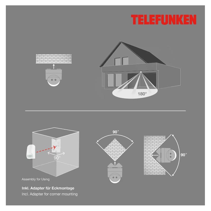 Telefunken 306506TF - Sensor de movimiento para exterior 180° IP44 blanco