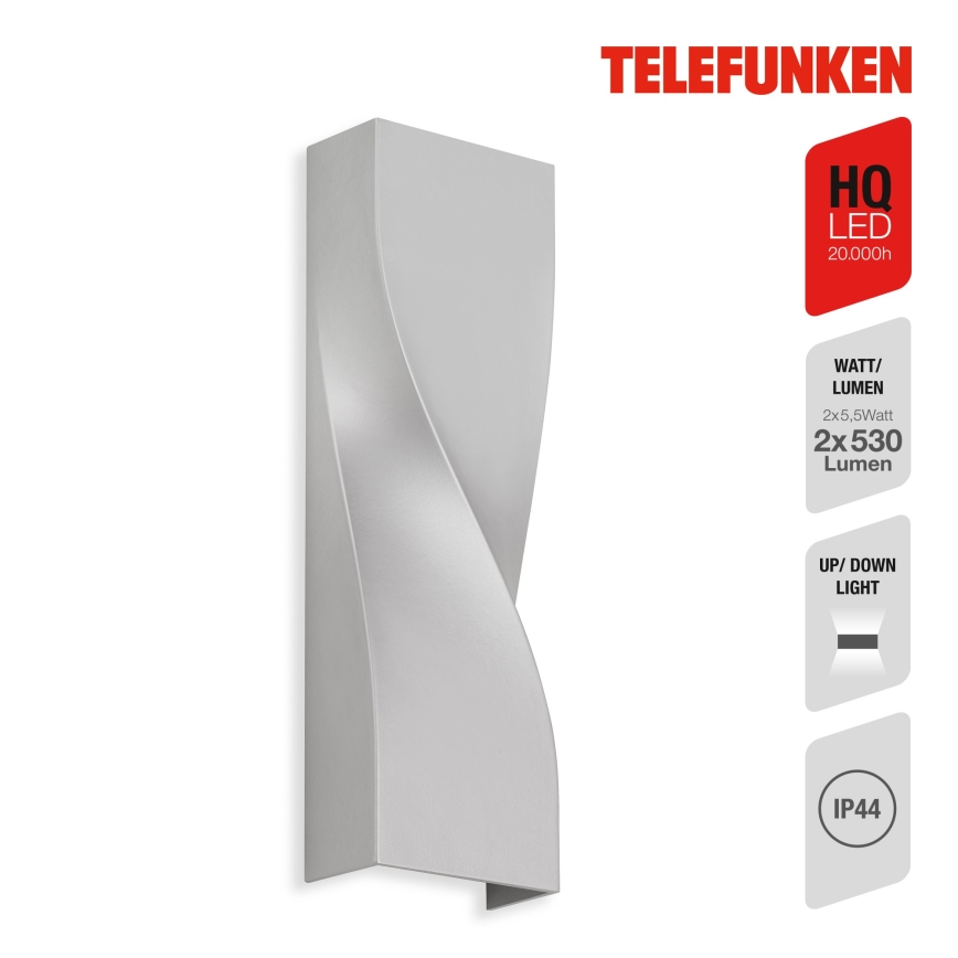 Telefunken 312704TF - Aplique LED para exterior 2xLED/5,5W/230V IP44 plata