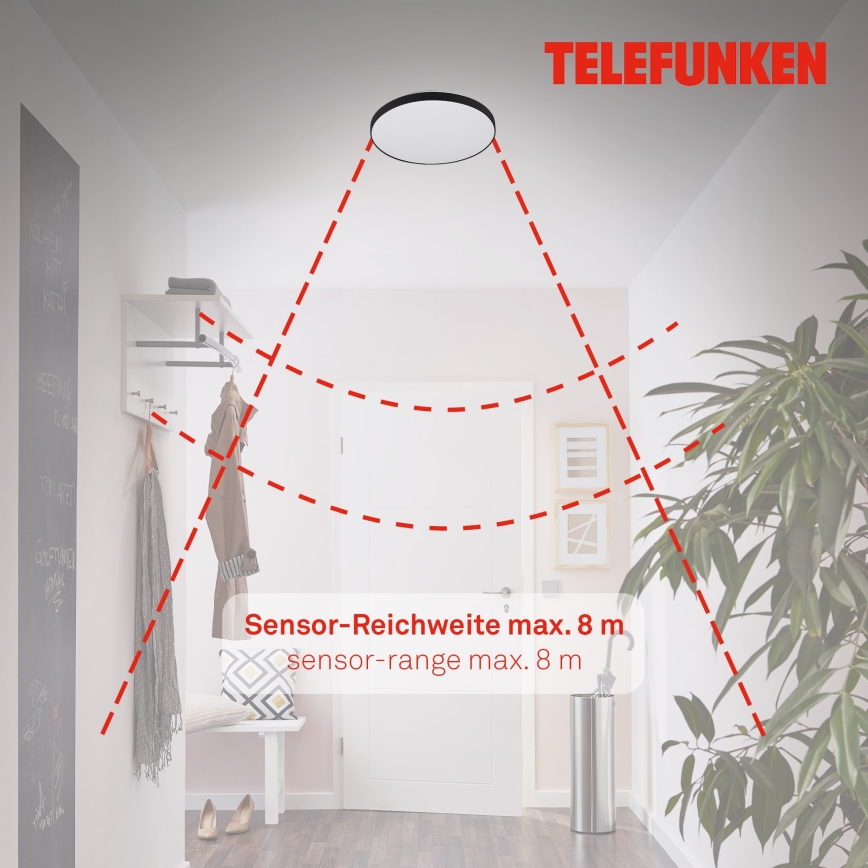 Telefunken 318405TF - Plafón LED de baño con sensor LED/16W/230V IP44 diá. 29 cm