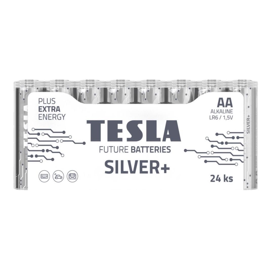 Tesla Batteries - 24 pz Batería alcalina AA SILVER+ 1,5V 2900 mAh