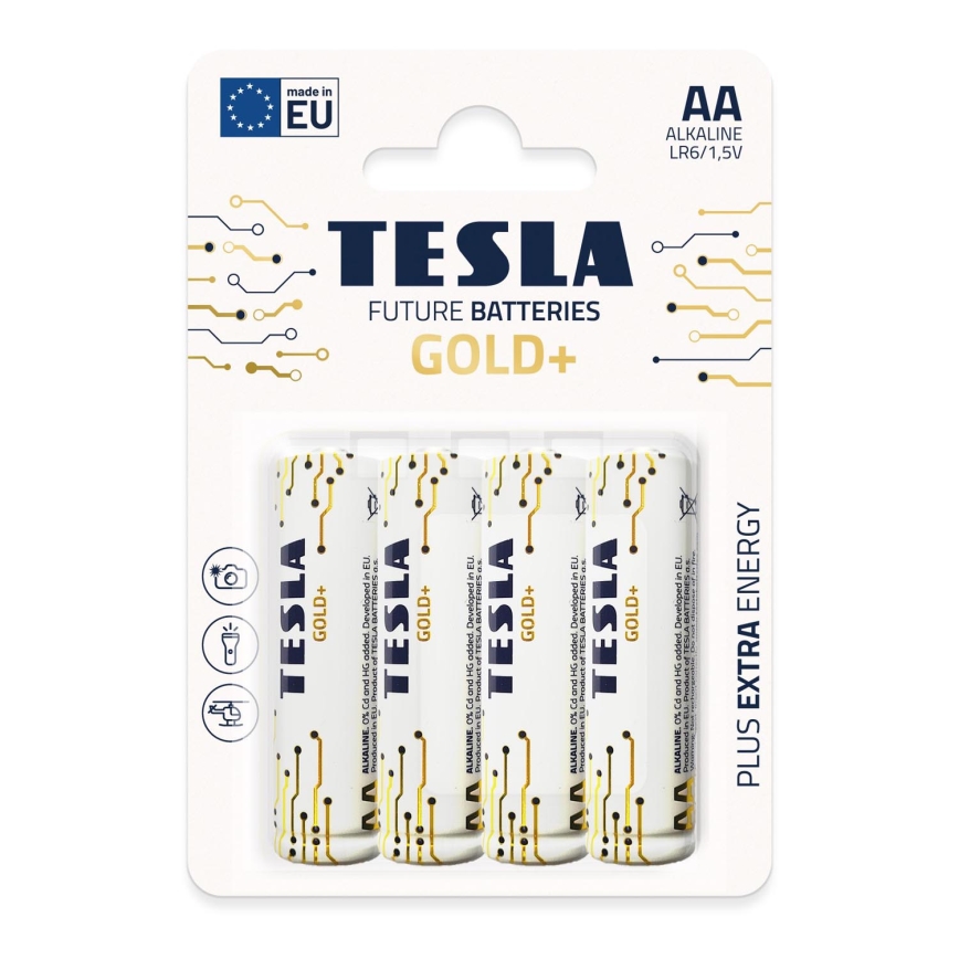 Tesla Batteries - 4 pz Batería alcalina AA GOLD+ 1,5V 3200 mAh