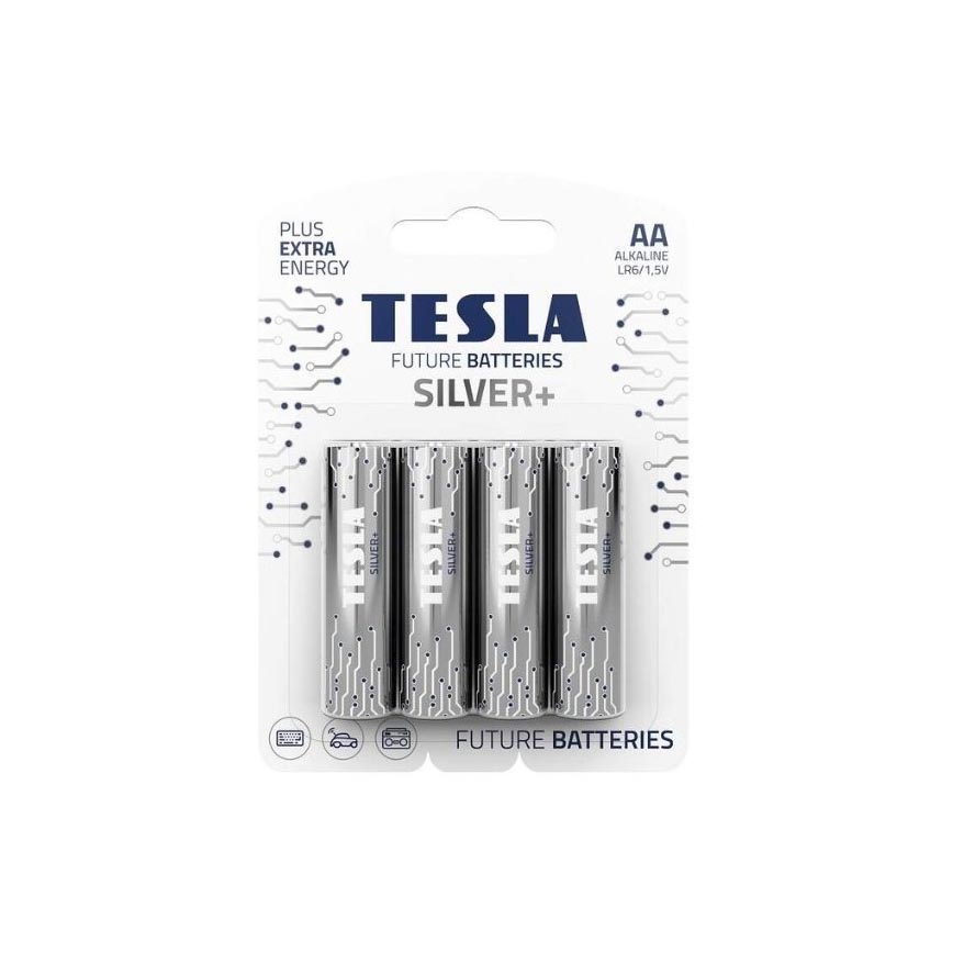 Tesla Batteries - 4 pz Batería alcalina AA SILVER+ 1,5V 2900 mAh