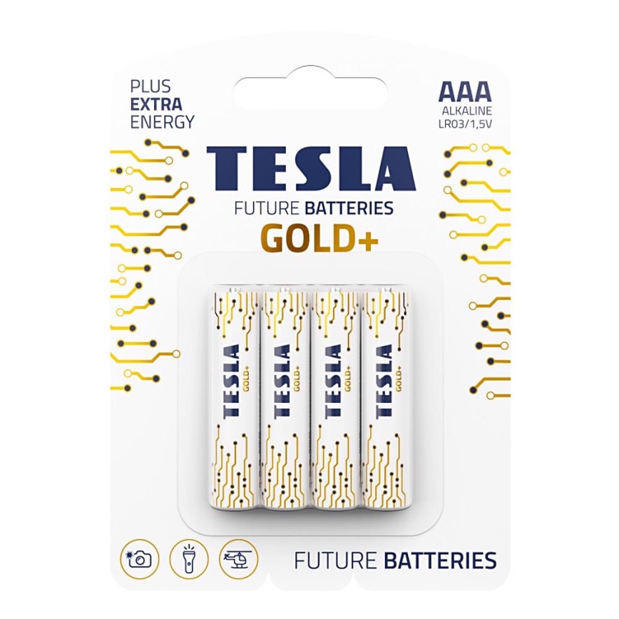 Tesla Batteries - 4 pz Batería alcalina AAA GOLD+ 1,5V 1350 mAh