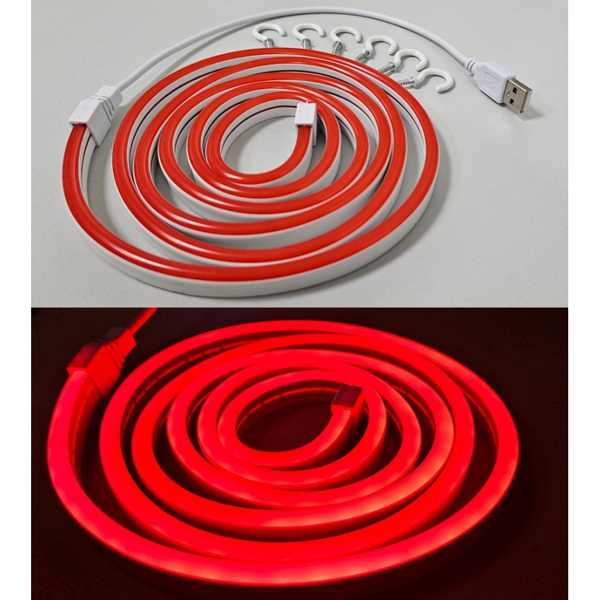 Tira flexible LED NEON LED/5V USB 1,8 m rojo