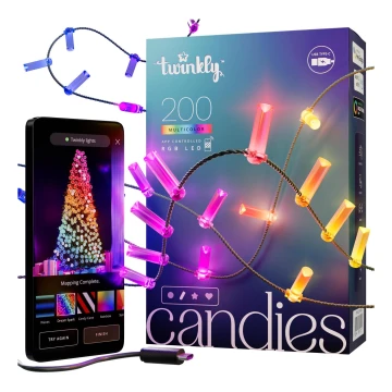 Twinkly - LED RGB Regulable Cinta de Navidad CANDIES 200xLED 14 m USB Wi-Fi