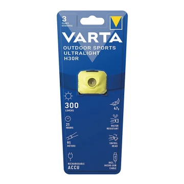 Varta 18631201401 - Linterna frontal recargable y regulable LED OUTDOOR SPORTS LED/5V IPX4	amarillo