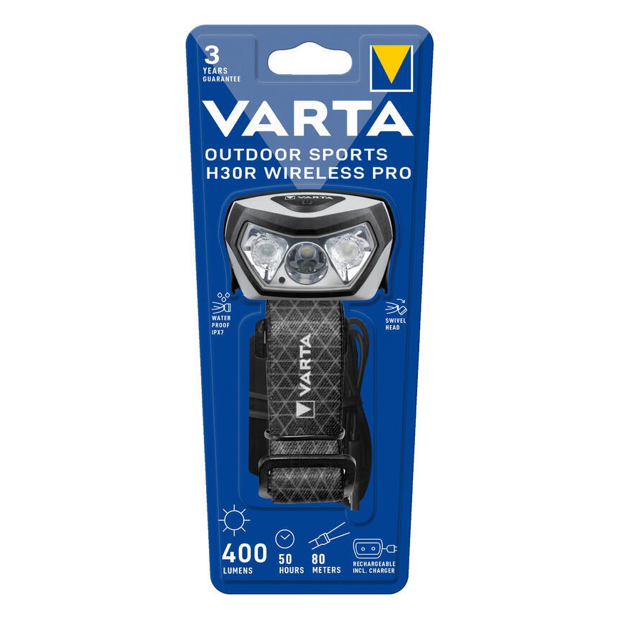 Varta 18650101401 - Linterna frontal recargable y regulable LED OUTDOOR SPORTS LED/5V 1800mAh IPX7