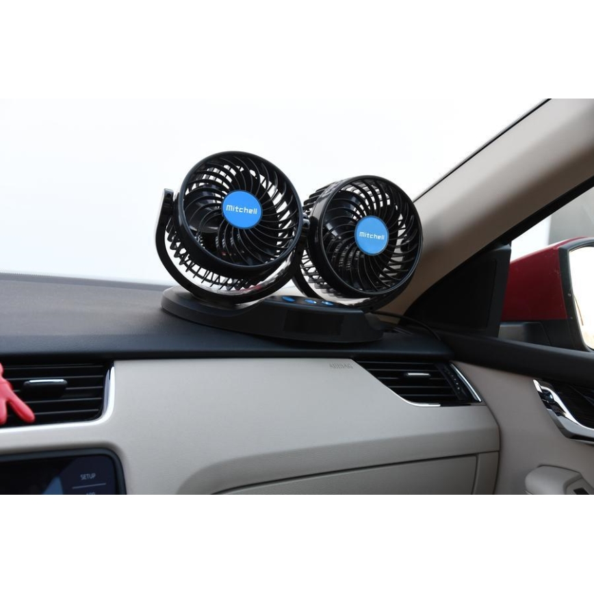 Ventilador para salpicadero de coche con termómetro 9W/12V negro