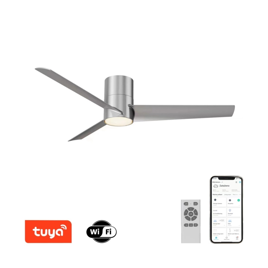 ZEVENTI - Ventilador de techo LED BARROSA LED/18W/230V Wi-Fi Tuya cromo + control remoto